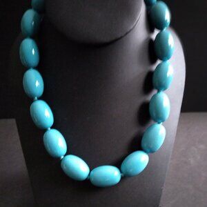 Oval Shape Robin's Egg Blue Large Bead Necklace